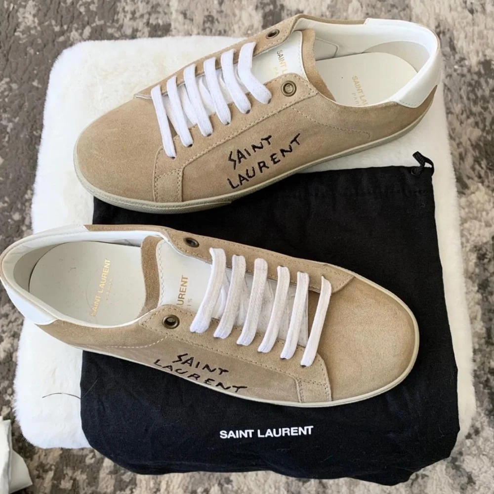 COPY - COPY - Saint Laurent men’s 11 distressed suede tan/white sneakers - Picture 3 of 4